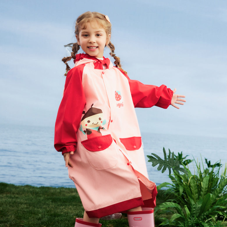 Hugmii Bee-Printed Pink Rain Jacket for Kids